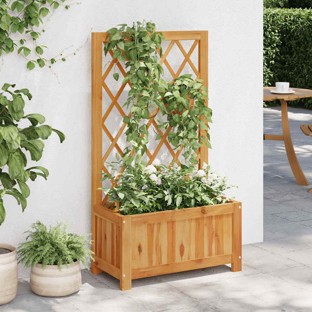 Telesha vidaXL Garden Raised Bed with Trellis, Solid Acacia Wood Planter, Outdoor and Indoor Use, Brown Arlmont & Co.