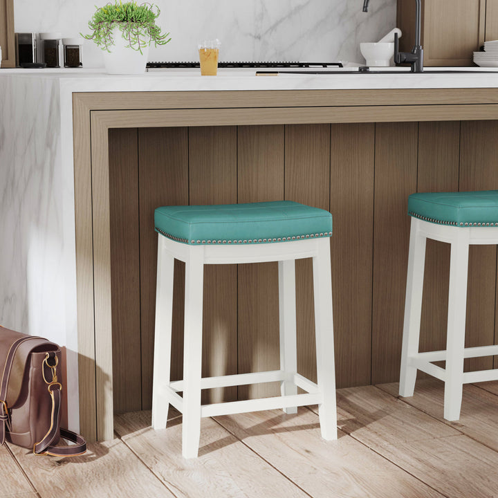 Arlyce Counter & Bar Solid Wood Backless Stool with Upholstered Seat Lark Manor™ Seat Height: Counter Stool (26.5" Seat Height)