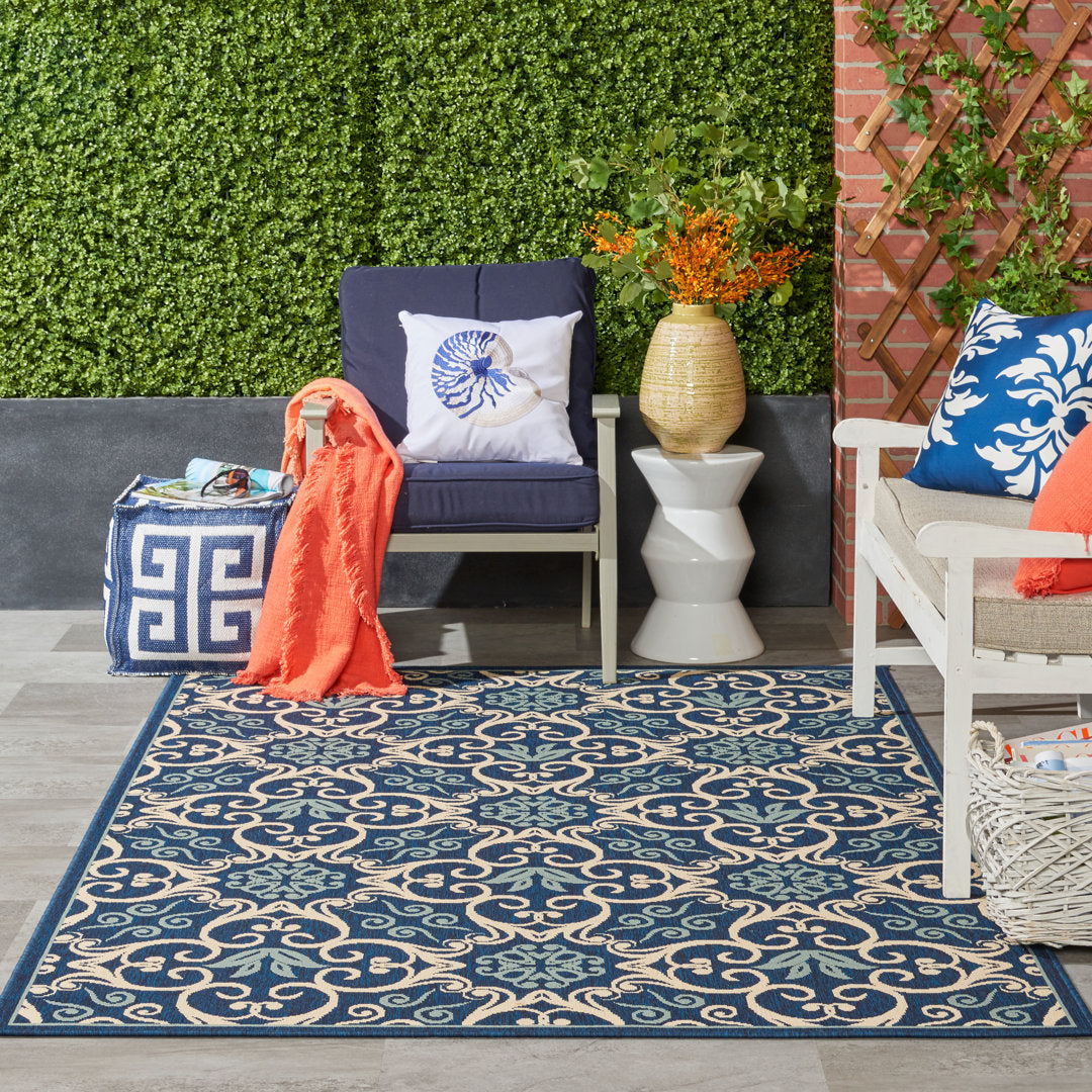 Adelene Floral Navy Blue Indoor / Outdoor Area Rug Birch Lane™ Rug Size: Rectangle 3'11" x 5'11"