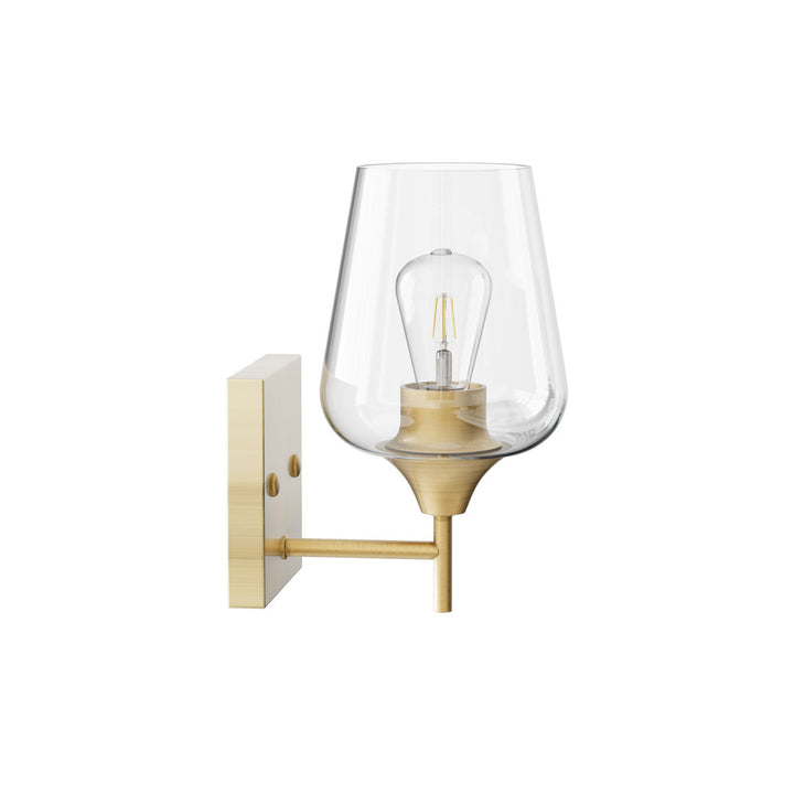 Herriman 1 - Light Dimmable Armed Sconce Ebern Designs Shade Color: Clear Finish: Antique Brass