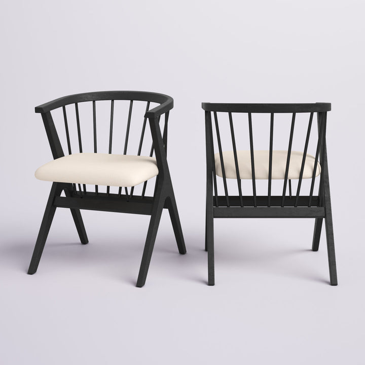 Artemis Slat Back Side Chair in Black (Set of 2) Mistana™ Color: Black, Upholstery Color: Beige