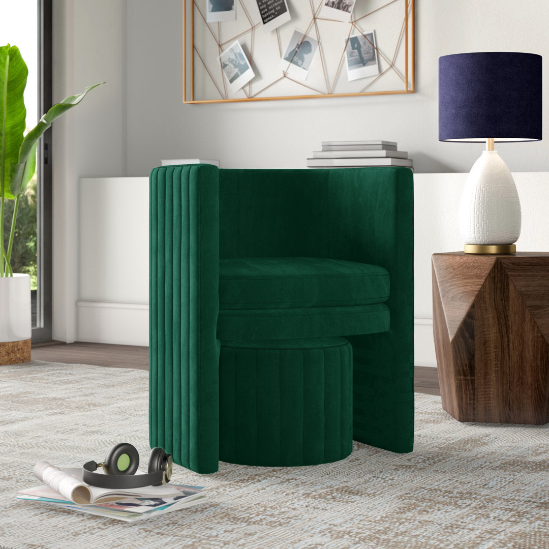 Amilliona Barrel Chair and Ottoman Wrought Studio™ Fabric: Green Velvet