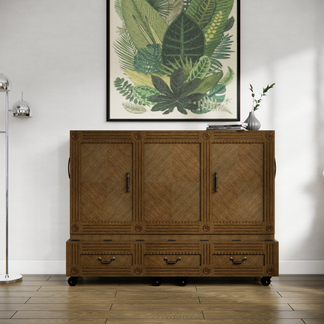 Imperial Queen Solid Wood Rolling Cabinet Bed with Mattress Red Barrel Studio® Color: Brown