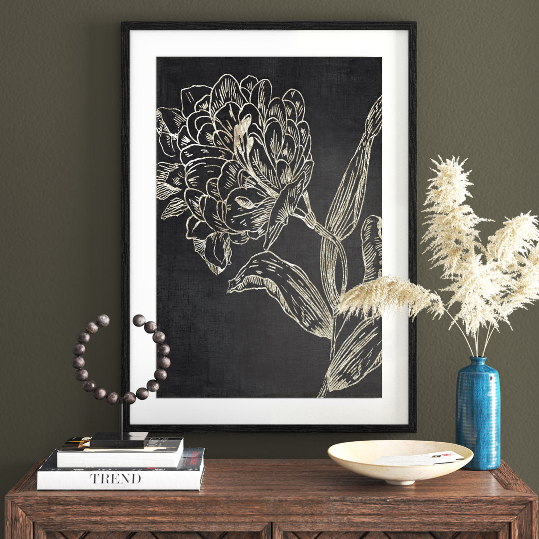 Golden Flower Folklore II by Asia Jensen - Picture Frame Graphic Art Joss & Main Size: 35.5" H x 25.5" W Format: Black Wood Grain Framed