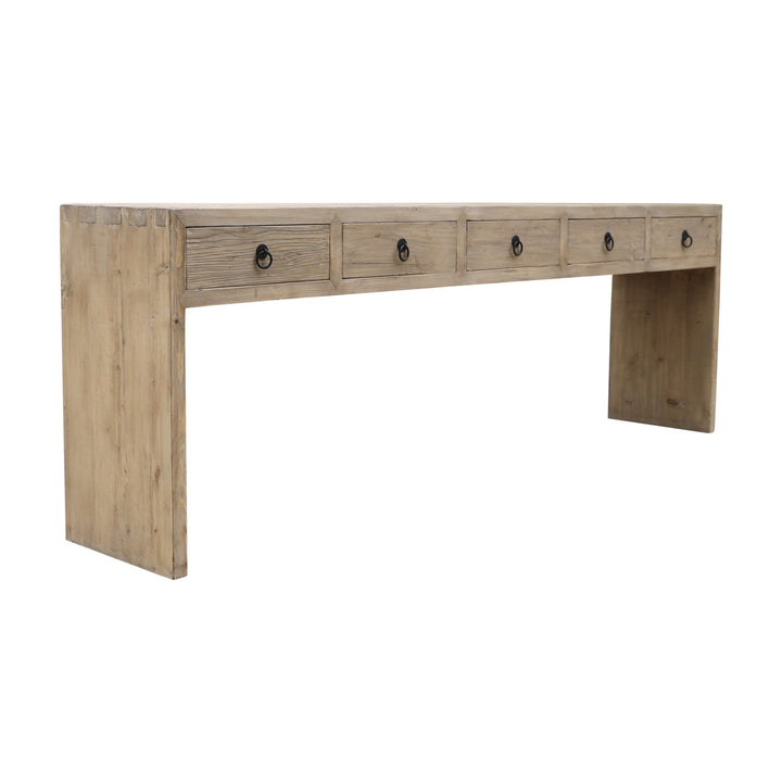 Lily's Living 98"l Weathered Natural Wood Indoor Waterfall Console Table W/Five Drawers, Home Office Furniture Lily's Living