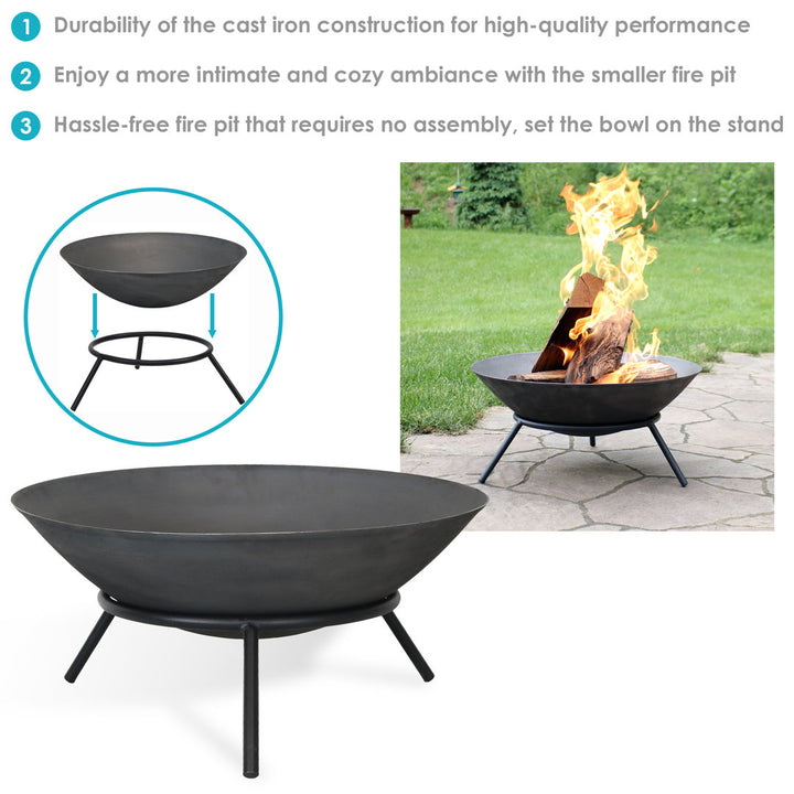 Eckard 22" Round Wood-Burning Black Finish Cast Iron Raised Fire Pit Bowl with Stand Wrought Studio™