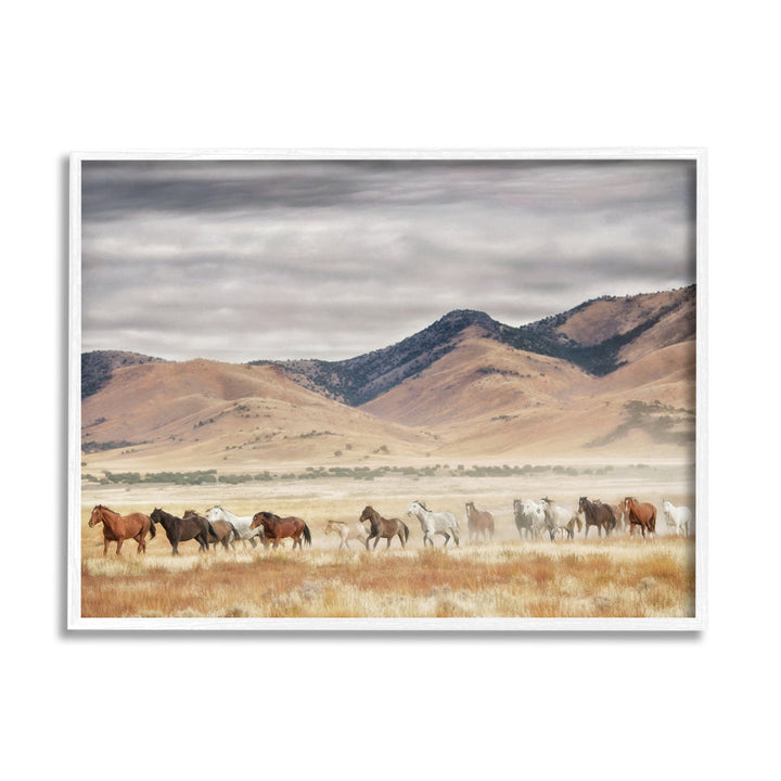 Wild Horses Roaming Across Western Landscape - Painting Print Foundry Select Size: 20" H x 16" W Format: White Framed