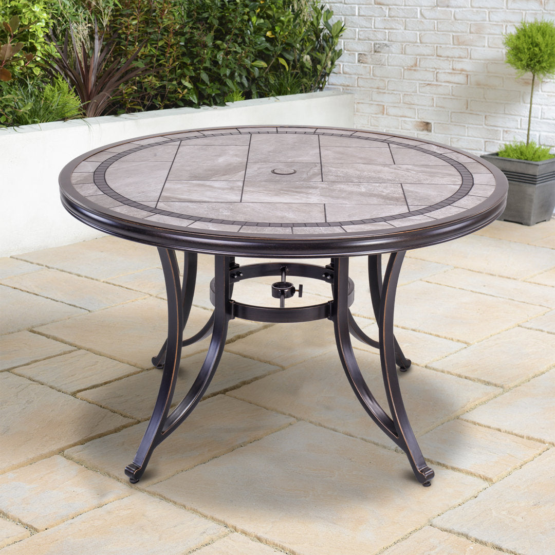 46" Round Patio Table With Handmade Porcelain Top And Heavy Duty Frame Fleur De Lis Living