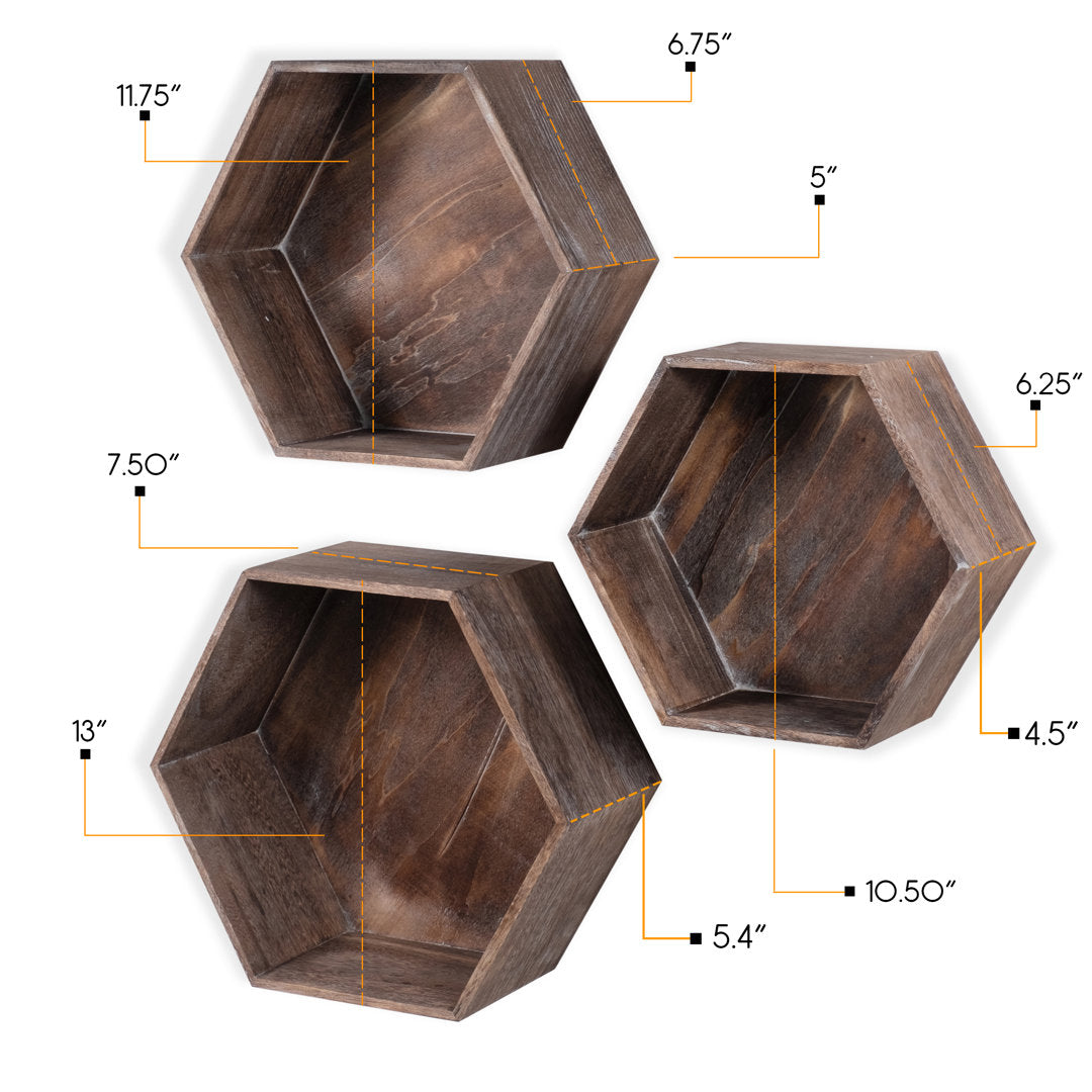 Dailey 3 Piece Solid Wood Hexagon Floating Shelf (Set of 3) Foundry Select