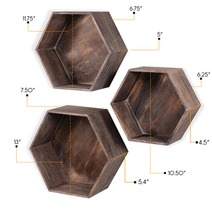 Dailey 3 Piece Solid Wood Hexagon Floating Shelf (Set of 3) Foundry Select