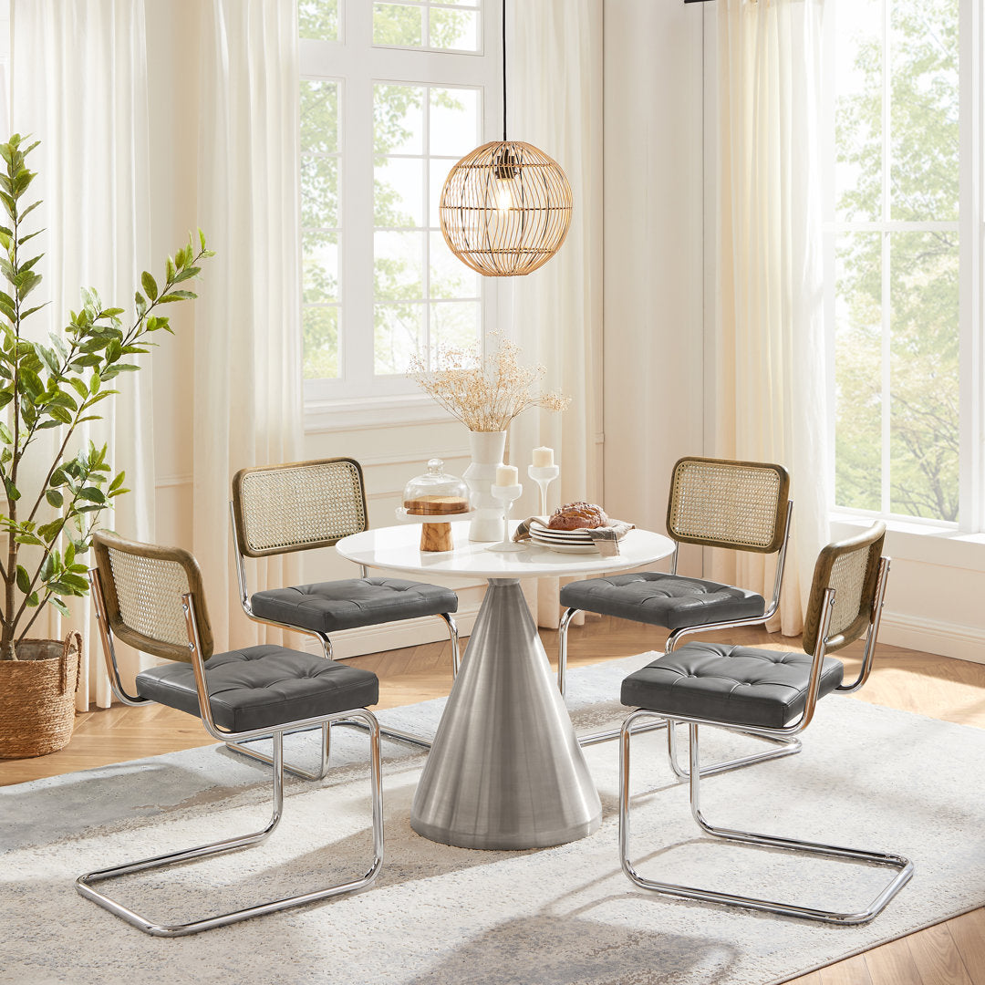 Staple Hill Upholstered Dining Side Chair with Cane Rattan Back (Set of 2) Bayou Breeze Upholstery Color: Gray