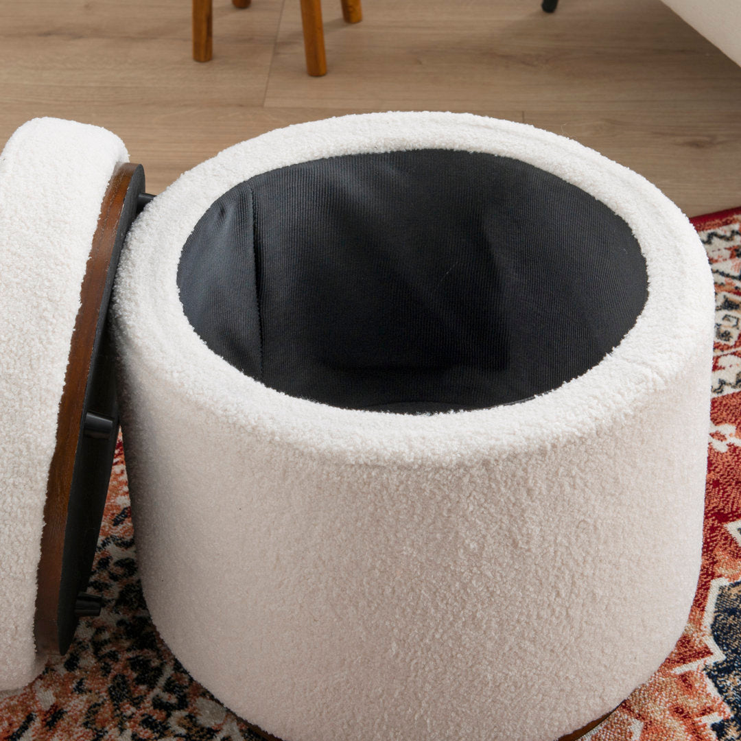 Thurleigh Round Sherpa Ottoman with Storage Lark Manor™ Body Fabric: Natural Sherpa Fabric