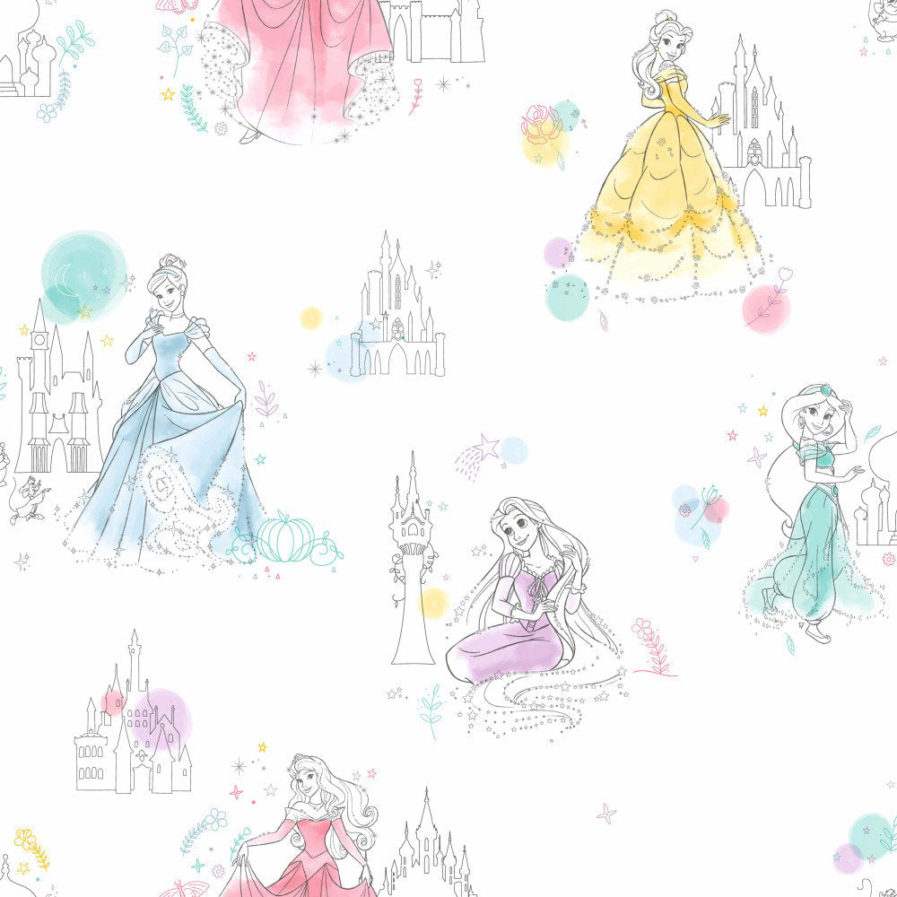 Disney Princess Pretty Elegant 33' L x 20.5" W Wallpaper Roll York Wallcoverings Color: White
