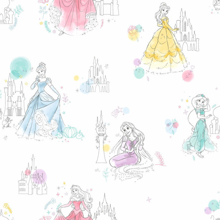 Disney Princess Pretty Elegant 33' L x 20.5" W Wallpaper Roll York Wallcoverings Color: White