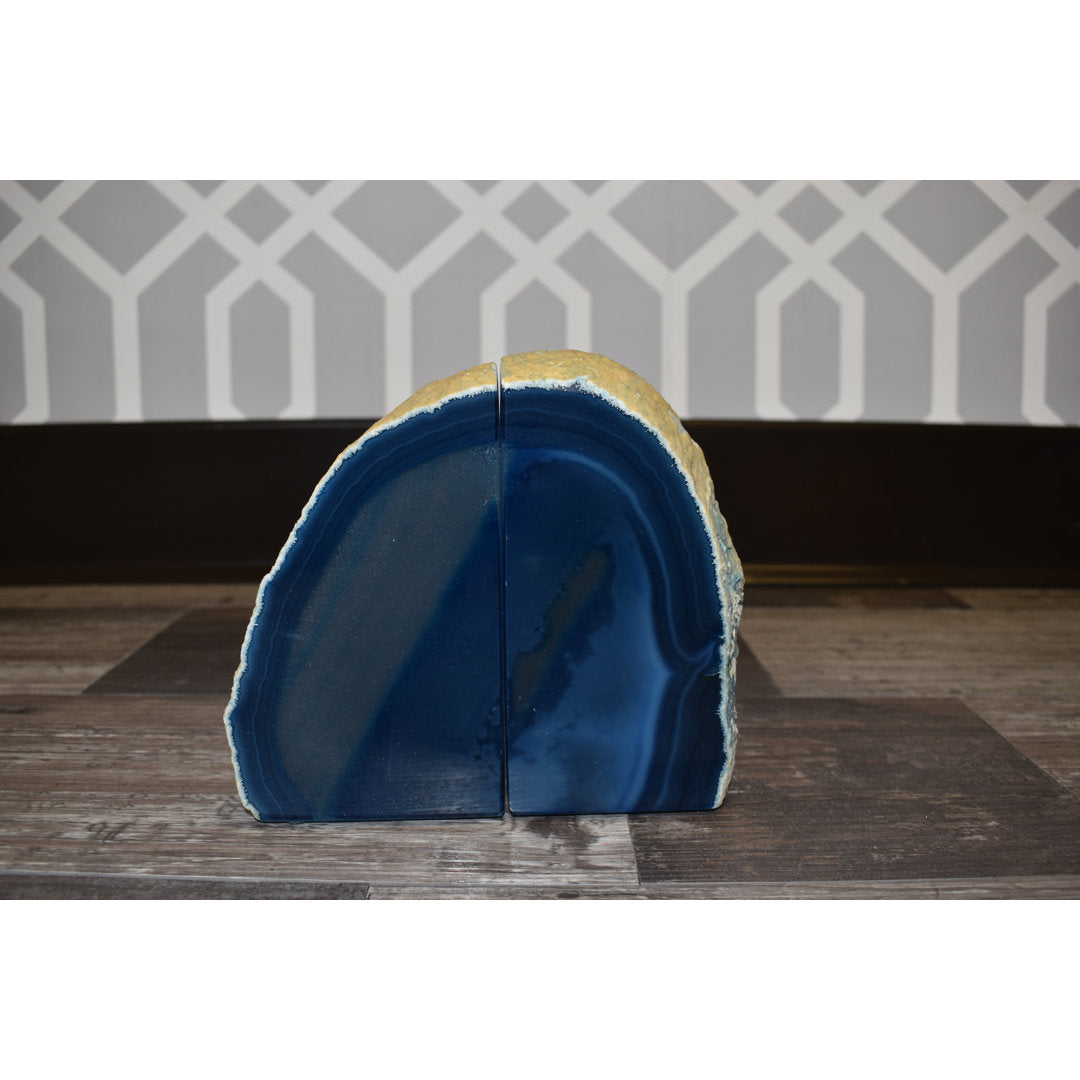 Evelynn Non-skid Blue Agate Bookends (Set of 2) Willa Arlo™ Interiors Size: 6.5" H x 7" W x 3" D