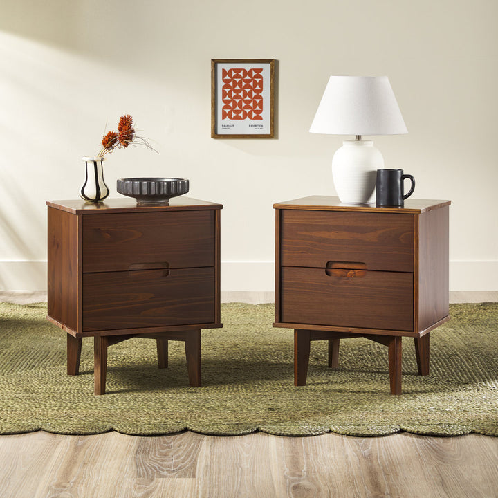 Aizlyn Mid-Century Modern Solid Wood Groove-Handle Nightstands (Set of 2) Wade Logan® Color: Walnut