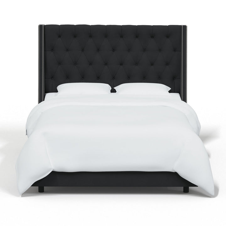 Annabel Upholstered Wingback Bed Kelly Clarkson Home Size: Full Body Fabric: Classic Black Performance Velvet