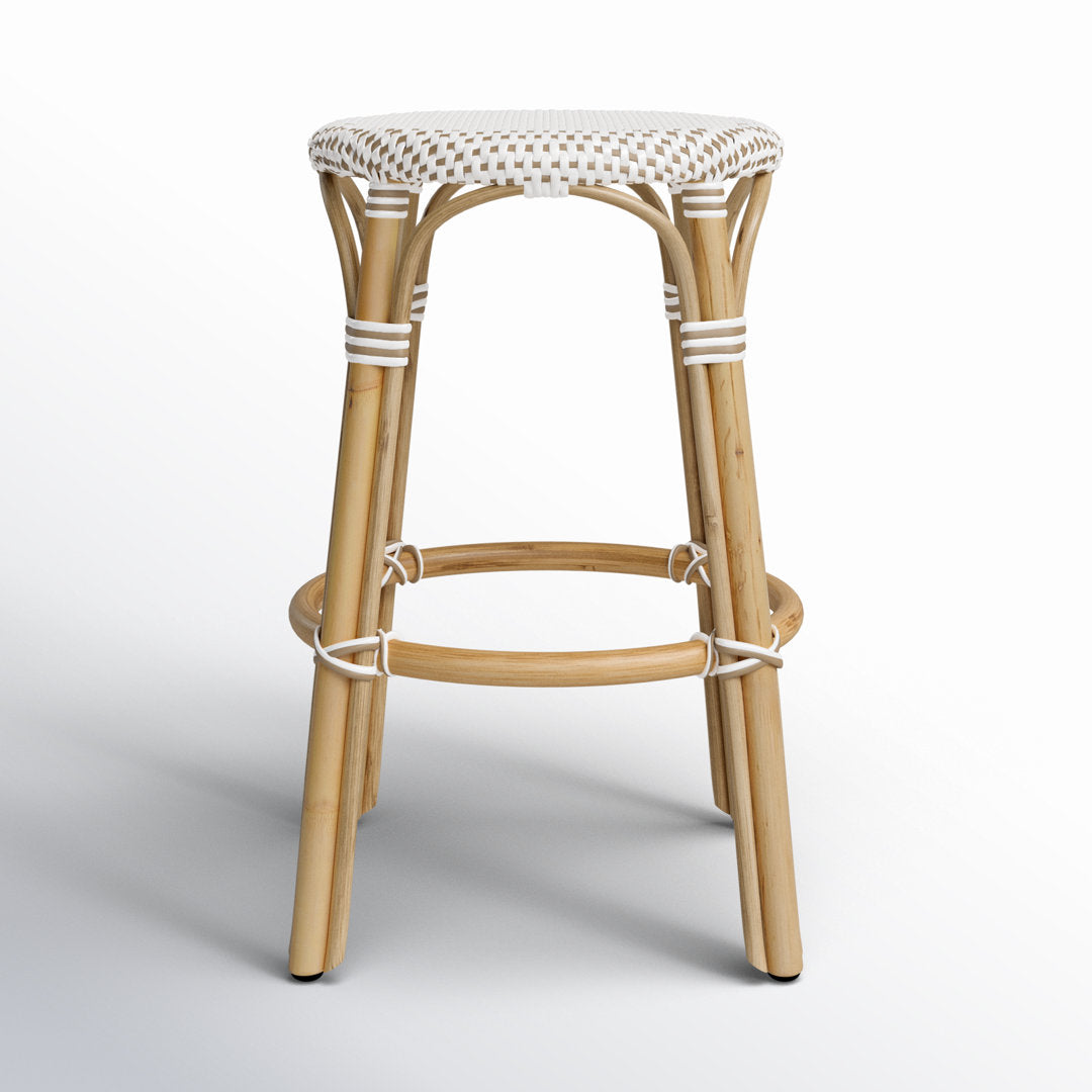 Alastair Bar & Counter Stool Birch Lane™ Color: White/Tan Dot/Natural Rattan Frame Seat Height: Counter Stool (24" Seat Height)