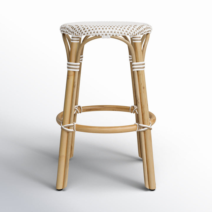 Alastair Bar & Counter Stool Birch Lane™ Color: White/Tan Dot/Natural Rattan Frame Seat Height: Counter Stool (24" Seat Height)