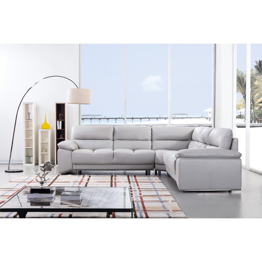 Argenziano 111" Wide Genuine Leather Symmetrical Modular Corner Sectional Orren Ellis