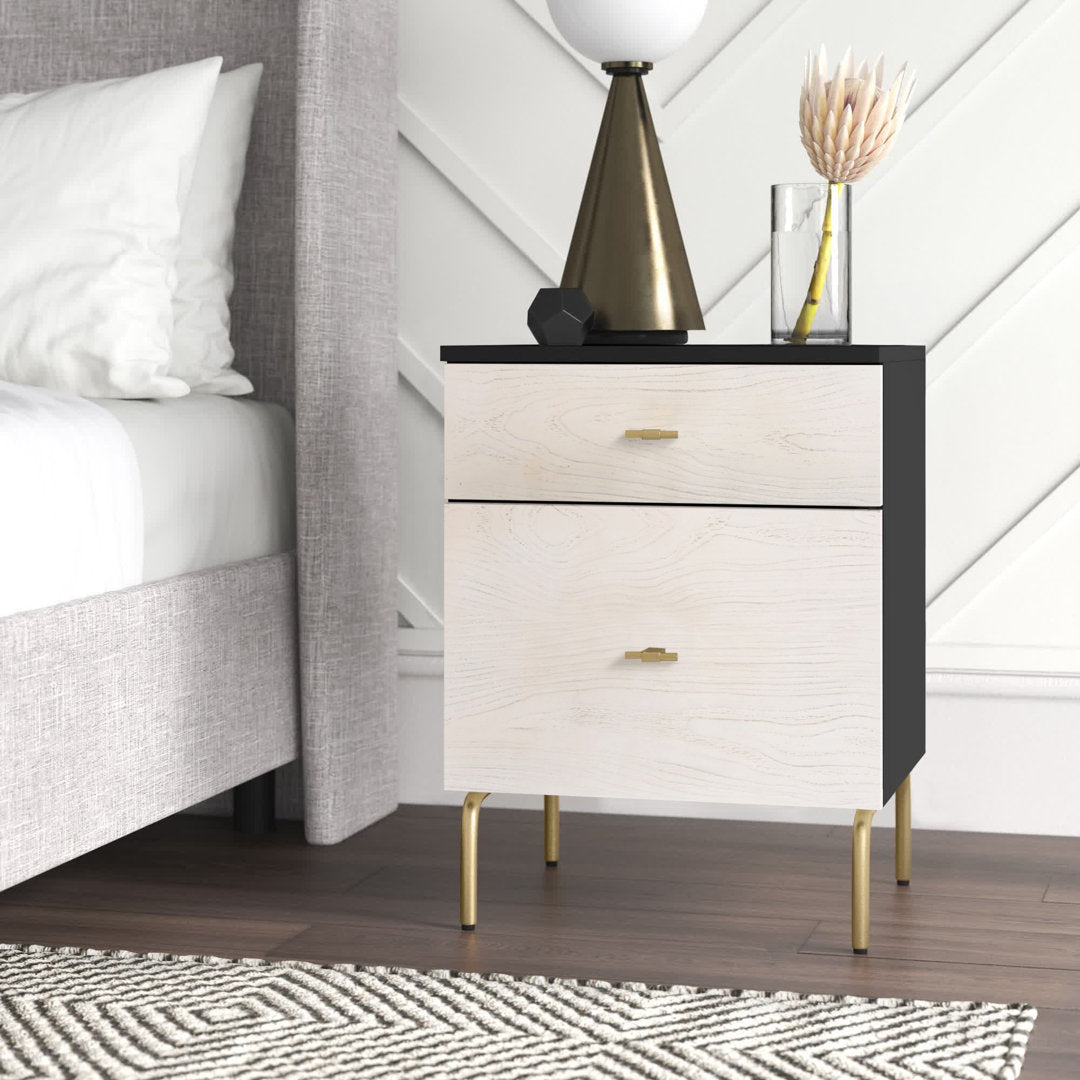 Linaris 2 - Drawer Nightstand Ivy Bronx Color: Black/White Washed