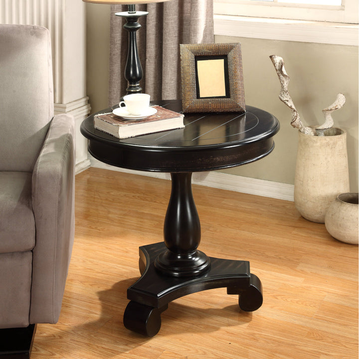 Annable Pedestal End Table Fleur De Lis Living Color: Black