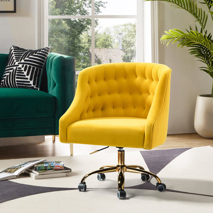 Louise 35.5'' H Velvet Hand-Curated Task Chair with Button Tufted Kelly Clarkson Home Upholstery Color: Yellow Velvet