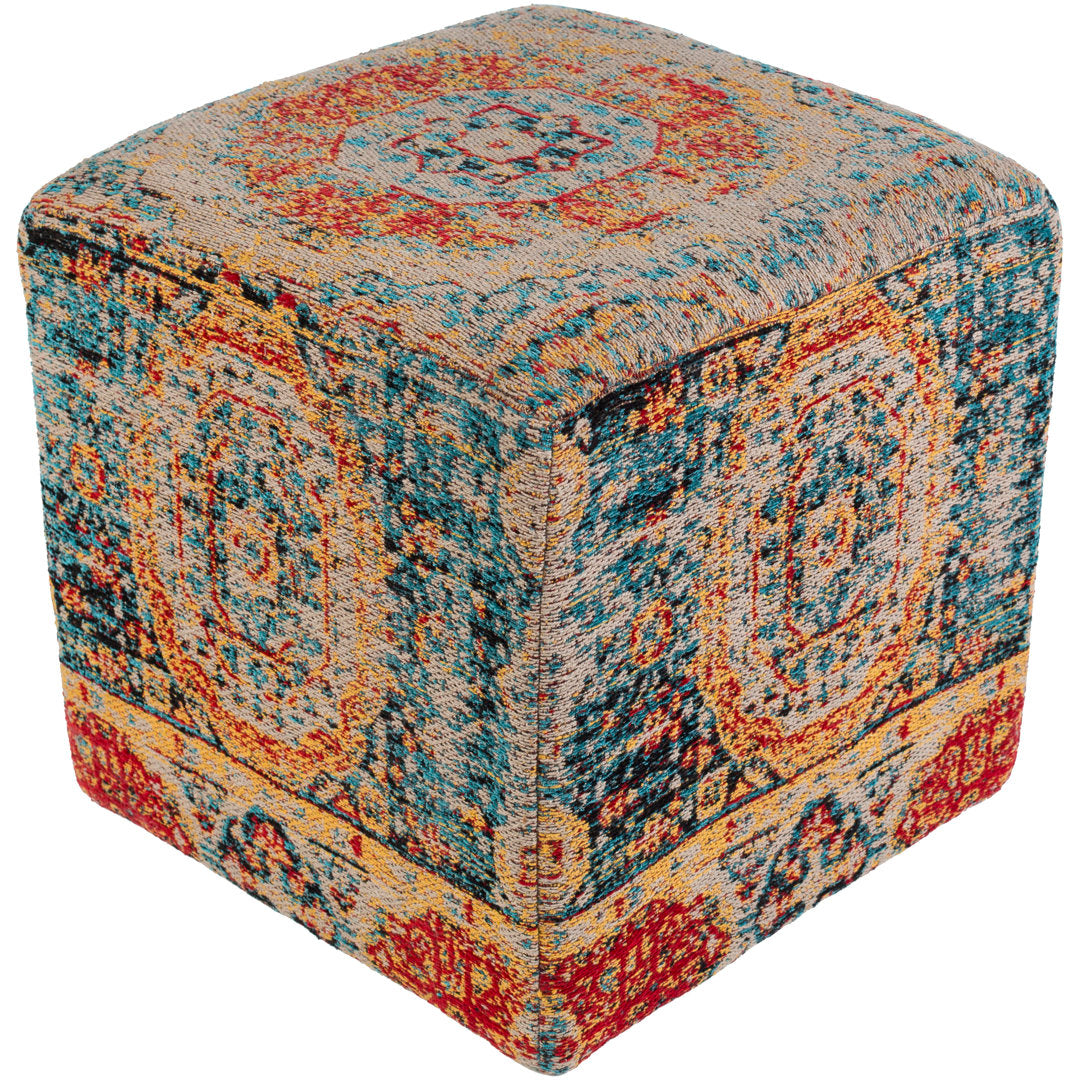 Cheekwood 18" Square Pouf Ottoman Kelly Clarkson Home Upholstery Color: Blue/Yellow