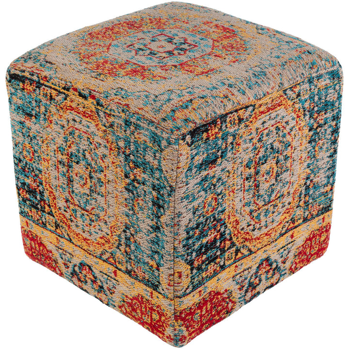 Cheekwood 18" Square Pouf Ottoman Kelly Clarkson Home Upholstery Color: Blue/Yellow