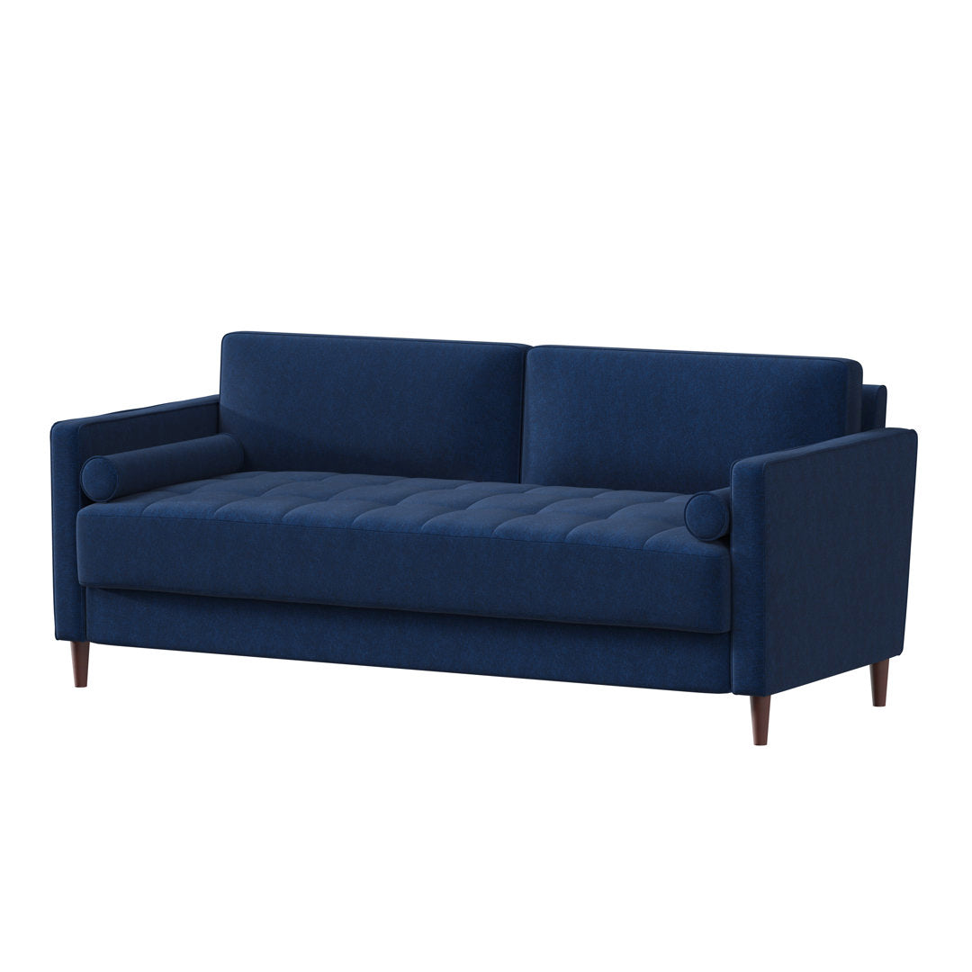 Garren 75.6'' Square Arm Tufted Sofa Mercury Row® Fabric: Navy Blue Linen