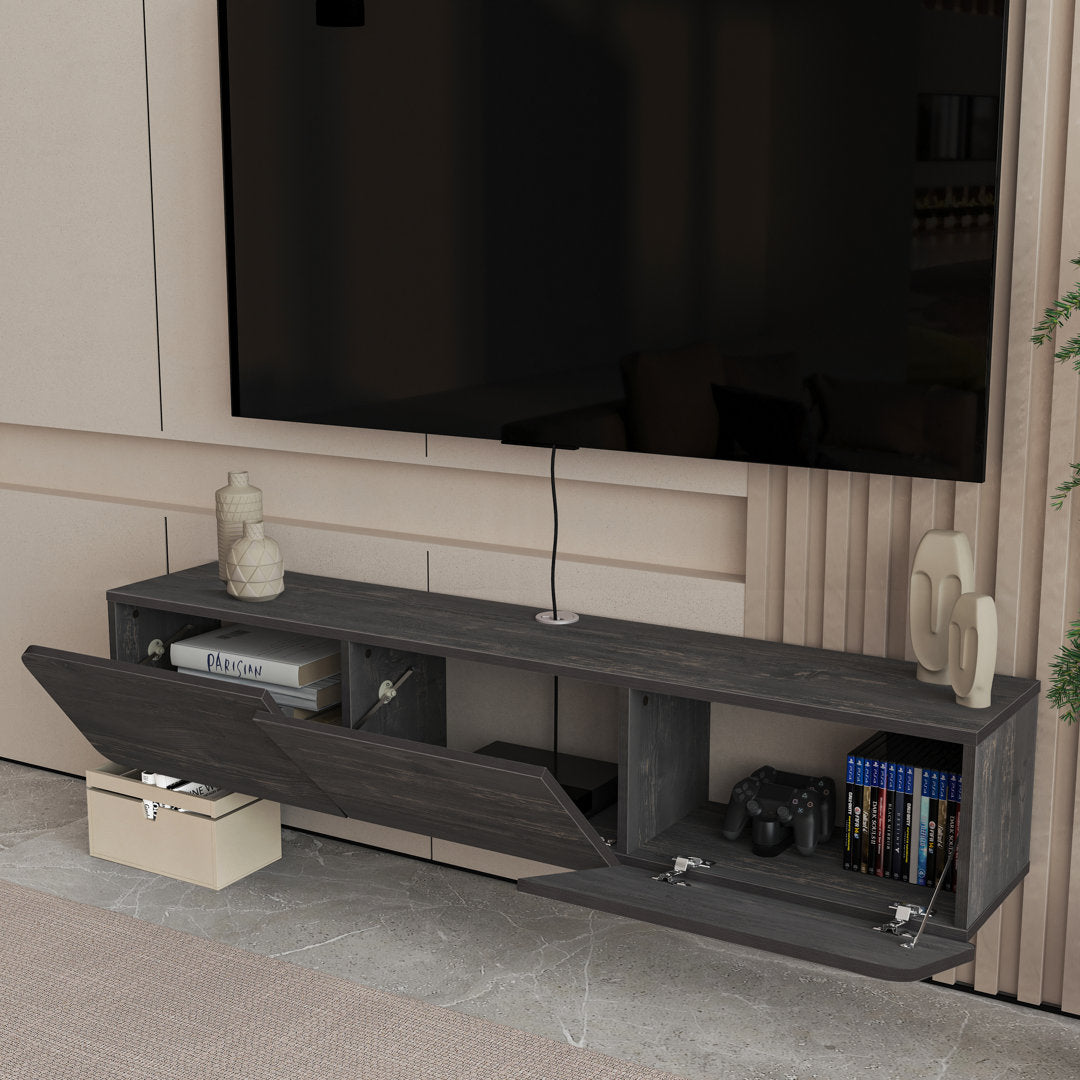 Callysta Floating TV Stand Up to 78" TV's Wall Mounted Media Console Millwood Pines Color: Distressed Black