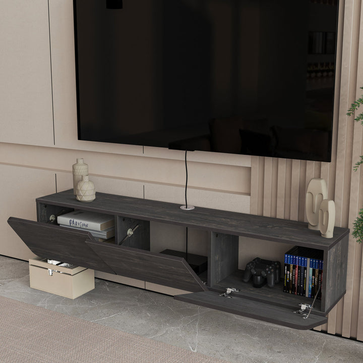 Callysta Floating TV Stand Up to 78" TV's Wall Mounted Media Console Millwood Pines Color: Distressed Black