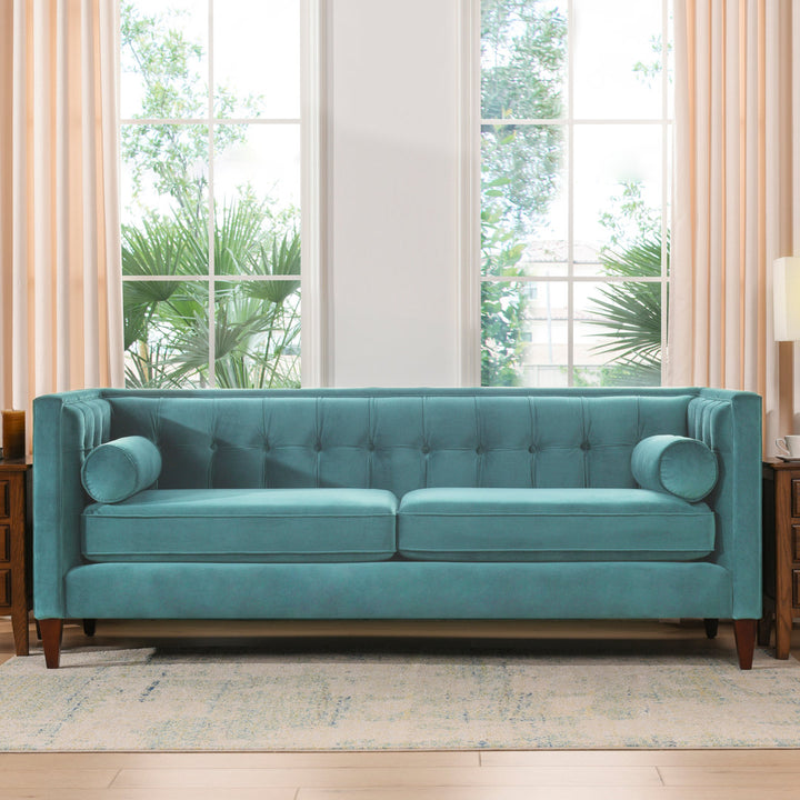 Allia 84" Tuxedo Arm Sofa Langley Street® Upholstery Color: Arctic Blue Velvet