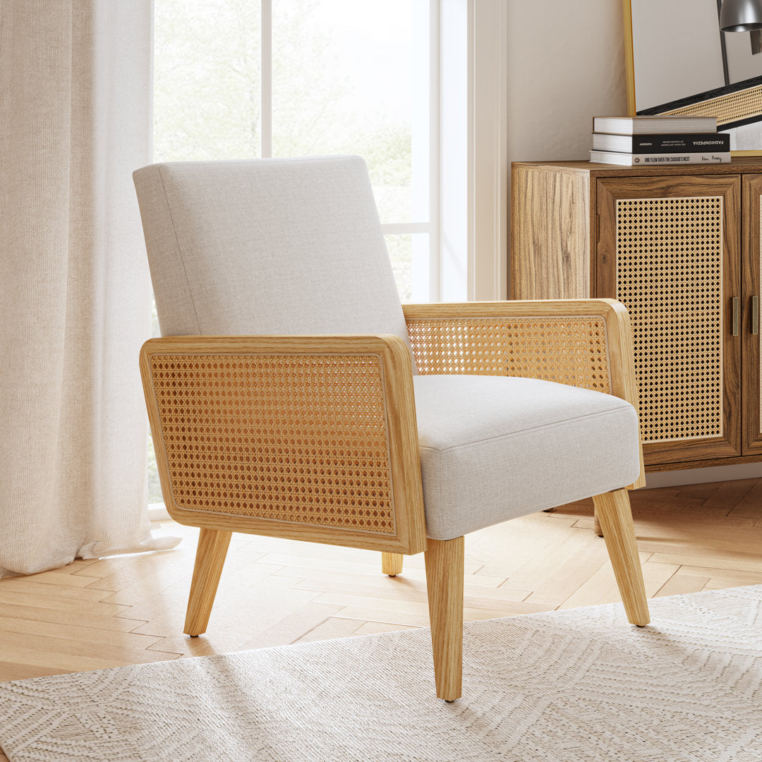Mayenne Upholstered Accent Chair with Rattan Arms Lark Manor™ Fabric: Beige Velvet