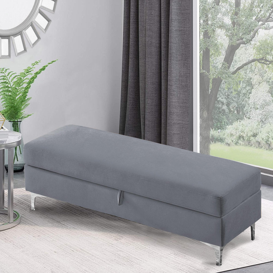 Taquarius 56" Velvet Upholstered Flip Top Storage Bench with Metal Legs Everly Quinn Color: Dark Gray