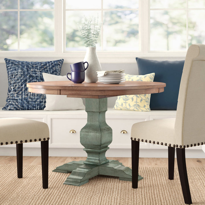 Fortville Rubberwood Solid Wood Pedestal Dining Table Three Posts™ Base Color: Antique Sage