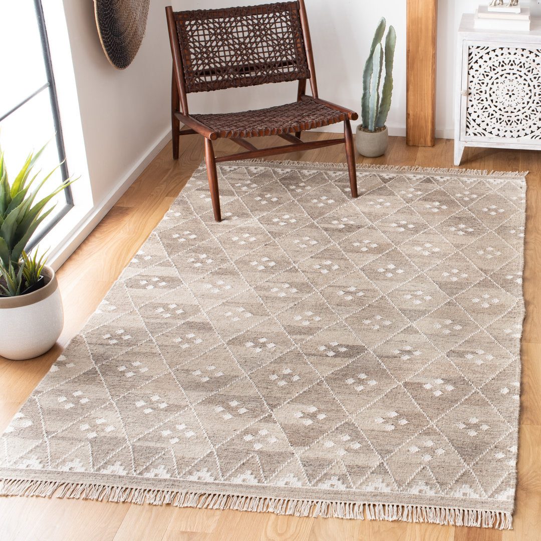 Natural Kilim Hand Woven 60% Wool, 20% Viscose, And 20% Cotton Geometric Rug Union Rustic Rug Size: Rectangle 6' x 9'