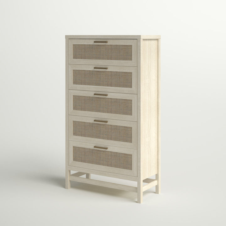 Barros Faux Rattan 5 Drawer 31.65" W Chest Beachcrest Home™ Color: Ivory Oak