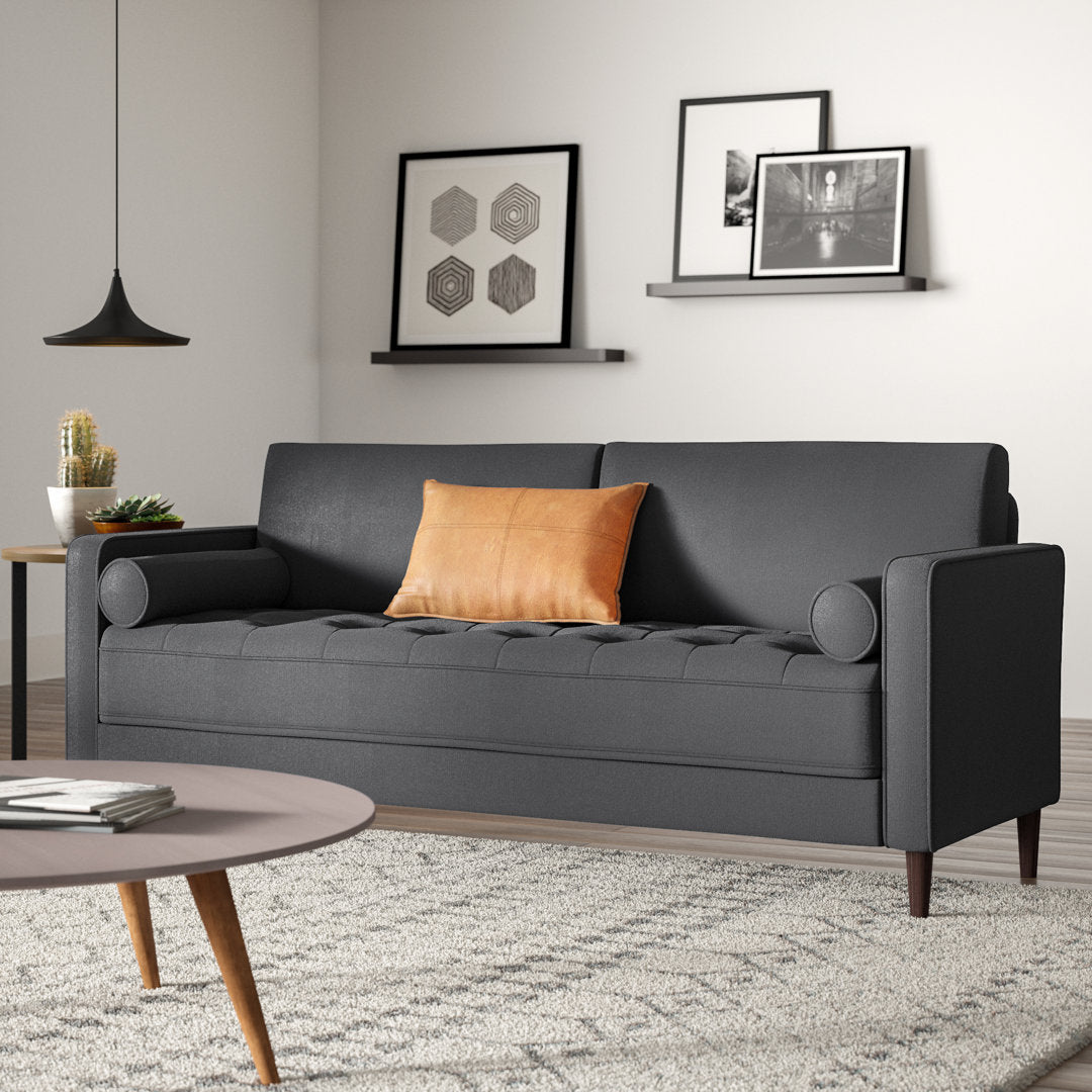 Garren 75.6'' Square Arm Tufted Sofa Mercury Row® Fabric: Heather Grey Linen