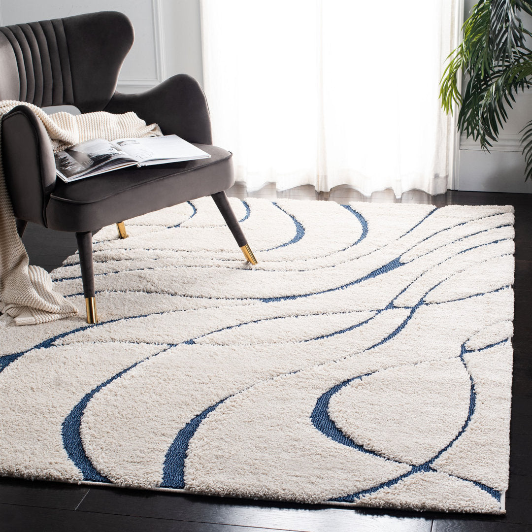 Ashal Abstract Cream/Blue Area Rug Wade Logan® Rug Size: Rectangle 9'6" x 13'