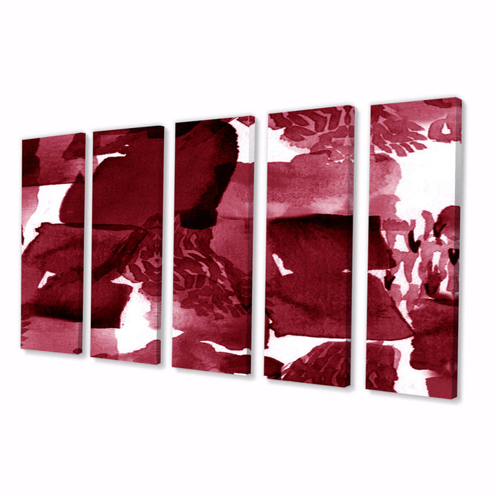 Abstract Burgundy Strokes - 5 Piece Wrapped Canvas Print Design Art
