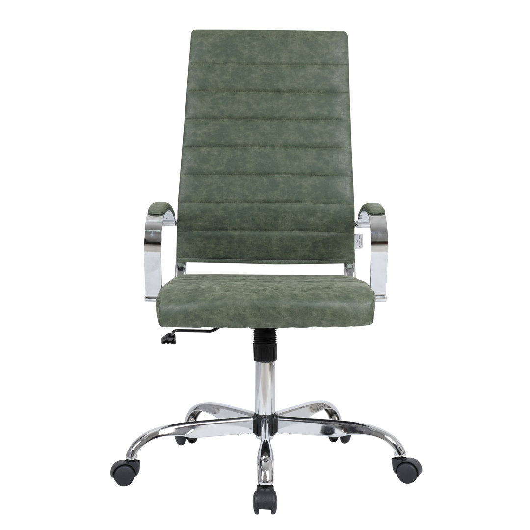 Mulkey High-Back Leather Office Chair with Adjustable Height, Swivel, and Tilt Orren Ellis Upholstery Color: Green