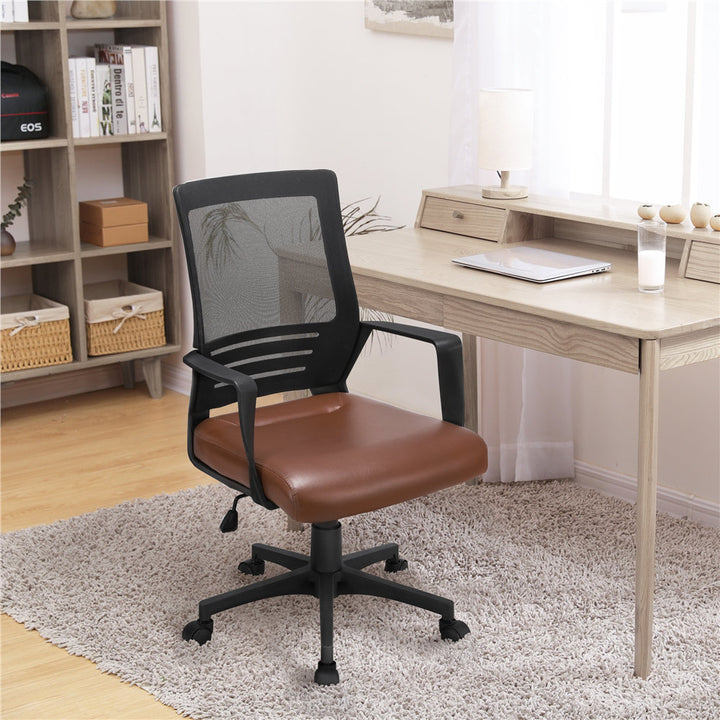 Office Mid Back Swivel Lumbar Support Mesh Chair Inbox Zero Upholstery Color: Brown