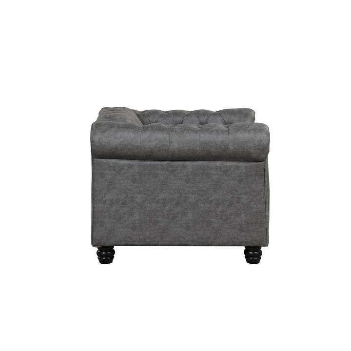 Provence 61" Rolled Arm Chesterfield Loveseat Kelly Clarkson Home Upholstery Color: Gray Leather like Fabric