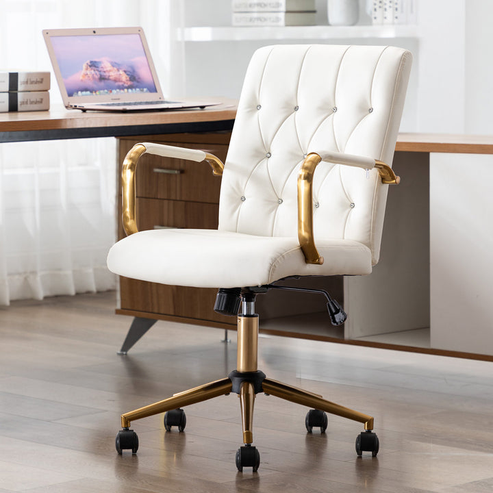 Von Executive Chair 23" Wide Leather Diamond-Tufted Swivel Adjustable Height Glam Style Etta Avenue™