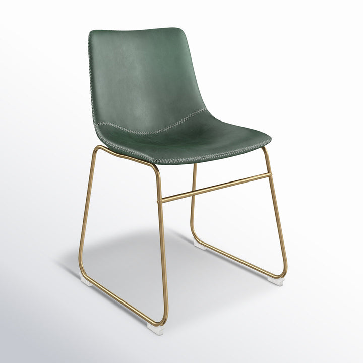 Nia Vegan Leather Side Chair (Set of 2) AllModern Frame Color: Gold, Upholstery Color: Green
