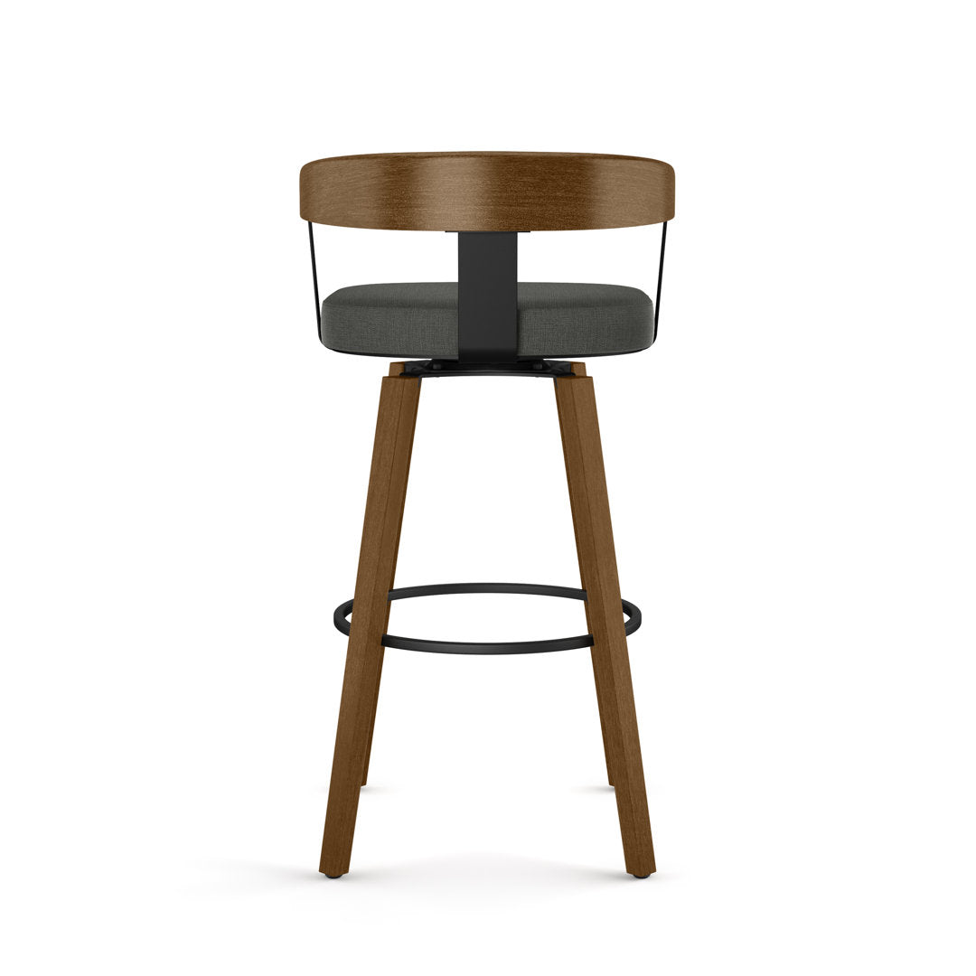 Calvion Swivel Counter & Bar Stool with Wooden Backrest Wade Logan® Upholstery: Charcoal Gray, Seat Height: Counter Stool (26.25" Seat Height)