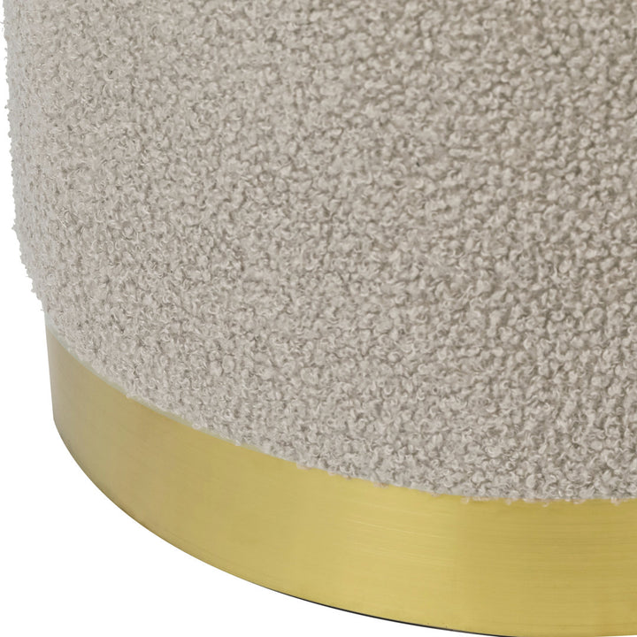 Teddy Fleece Round Ottoman With Stroage Mercer41 Body Fabric: Beige Faux Fur