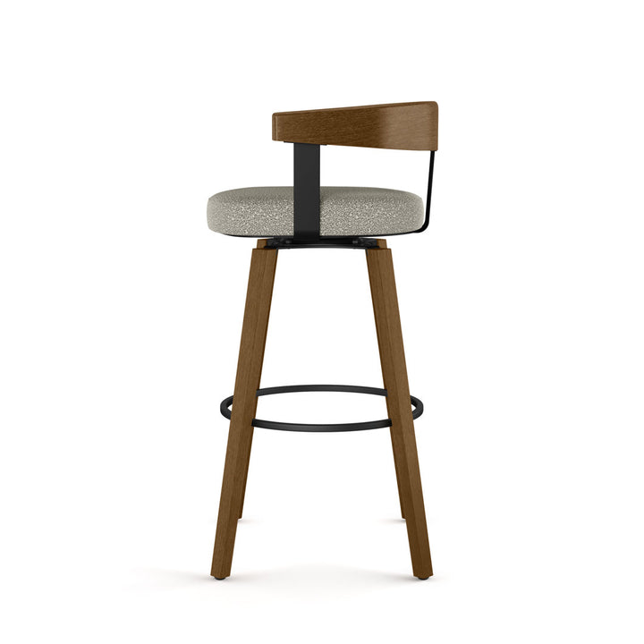 Calvion Swivel Counter & Bar Stool with Wooden Backrest Wade Logan® Upholstery: Light Beige/Gray Bouclé, Seat Height: Counter Stool (26.25" Seat Height)