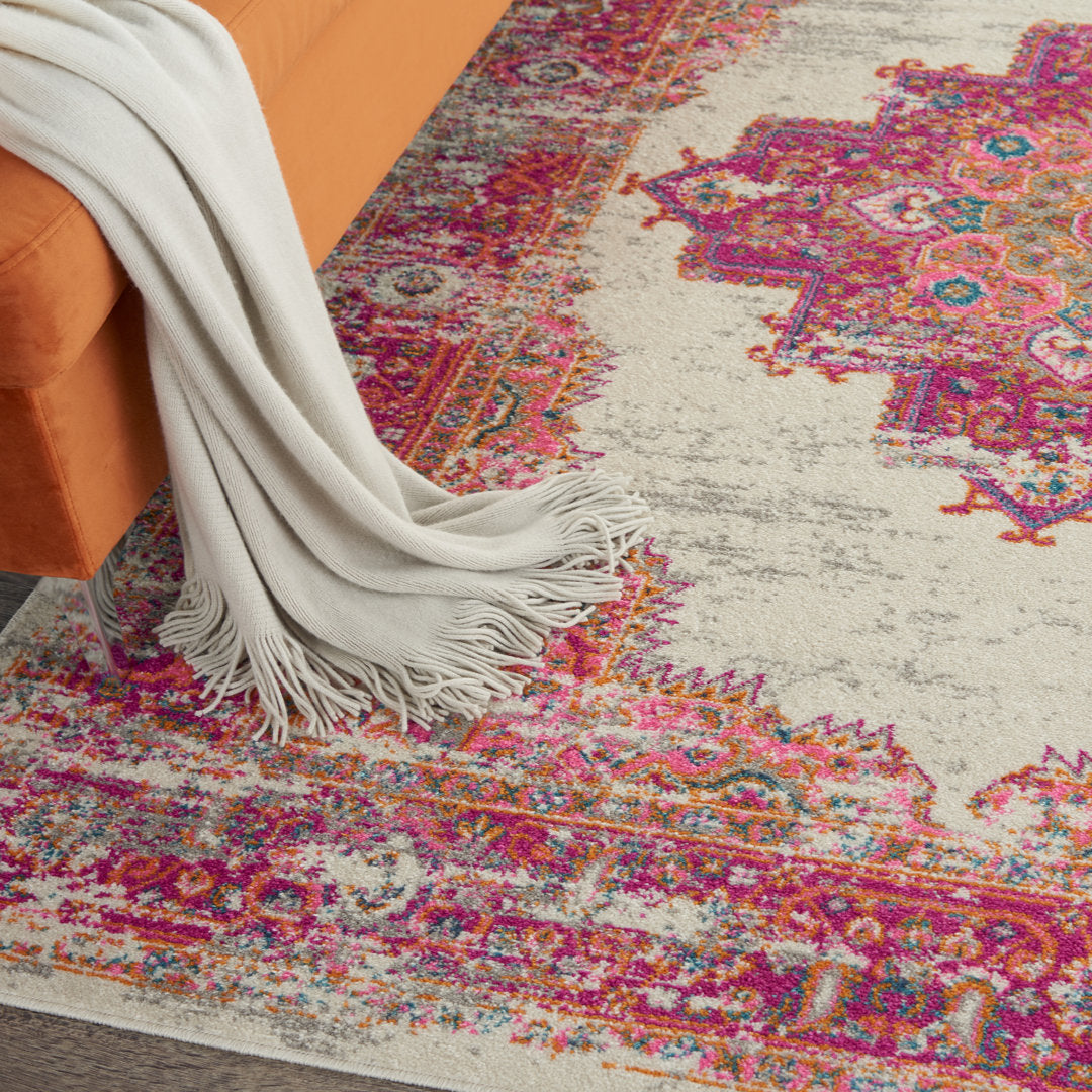 Abbate Oriental Ivory/Pink Indoor Area Rug Mercury Row® Rug Size: Rectangle 5'3" x 7'3"
